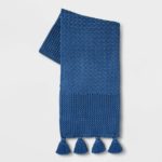 Royal blue knitted throw blanket
