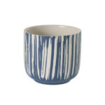 small blue flower pot with white details